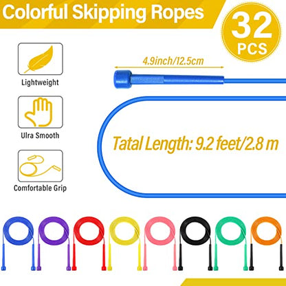 32 Pcs PVC Jump Ropes for Fitness 9.2 ft Adjustable Skipping Rope Versatile Unbreakable Rope with Plastic Handle for Women Men Endurance Training Cardio Exercise Workout