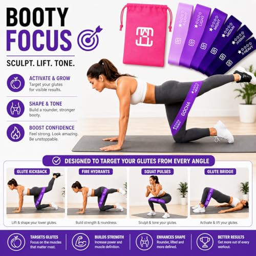 GOCHA Resistance Bands Set of 5 for Exercise & Fitness – Loop Resistance Bands with Carry Bag, Natural Latex Workout Bands for Strength Training, Physical Therapy, Yoga, Pilates, Home Gym (5-40 lbs) - color: Purple Set