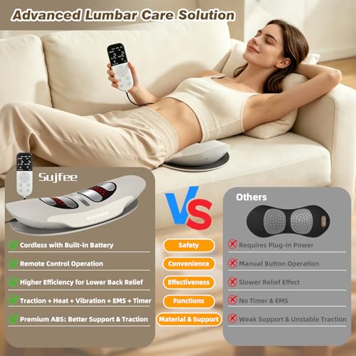 Lower Back Massager, Upgraded 4-in-1 Lumbar Traction Device with Heat, Electrotherapy, Vibration, Design to Support Lower Back & Sciatica Pain Relief for Home Use