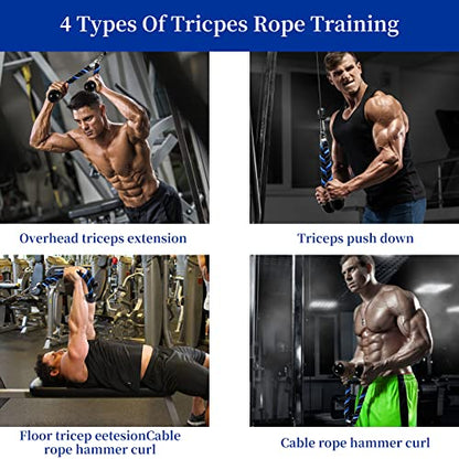 Deluxe Tricep Rope Pull Down Cable, 27 & 36 Inch Rope Length, Easy to Grip & Non-Slip Cable Attachment for Gym Workout Exercise - color: Blue&Black-27''