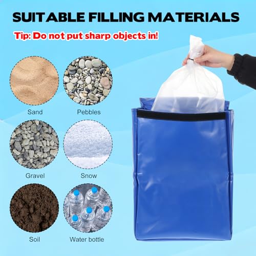 5 Pack Waterproof Sandbags with Handles, Heavy-Duty 50lb Capacity Vinyl Anchor Weights, Training Sand Sack for Securing Inflatable Bounce Houses, Water Slides, Tents & Backyard Parties(Blue)