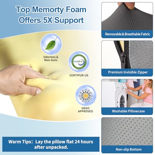 Reading Pillow for Sitting in Bed, 22”H Back Pillow for Sitting Up,Lumbar Rest & Neck Support Bed Pillows,Backrest Bed Chair with Arms for Reclining,Gaming,Resting,Watching TV in Couch or Floor