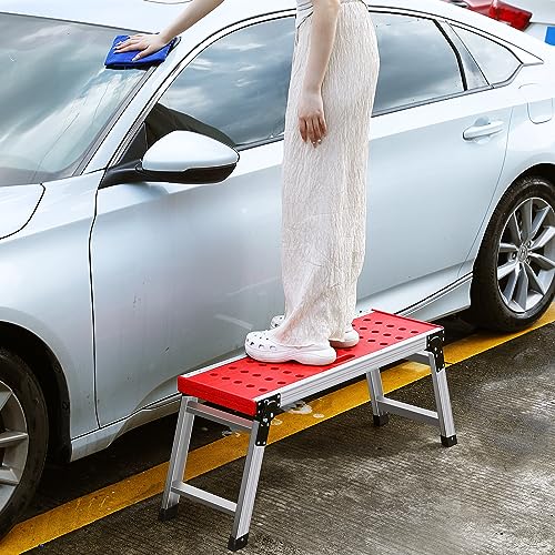 KINGRACK Folding Work Platform, Adjustable Step Ladder with Anti-Slip Feet Cover, Lightweight Stepladder with Safety Lock for Home, Office, Workshop and Garage, Maximum Load 330lbs