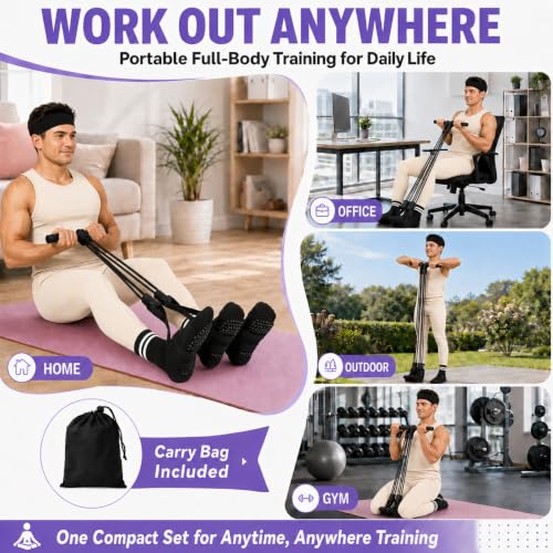 Pedal Resistance Band, Stitched Anti-Snap Elastic Pull Rope Fitness Equipment, 3-in-1 Home Workout Exercise Bands Set with Pilates Grip Socks & Headband