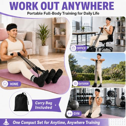 Pedal Resistance Band, Stitched Anti-Snap Elastic Pull Rope Fitness Equipment, 3-in-1 Home Workout Exercise Bands Set with Pilates Grip Socks & Headband