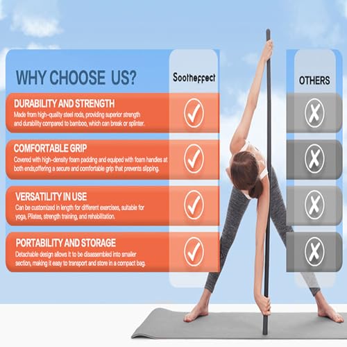 Yoga Stick for Stretching, Mobility Exercise Stick Flexibility Balance Fitness with Steel Bar, Silicone Handle Enhancing Movement, Shoulder Mobility and Balance in Yoga