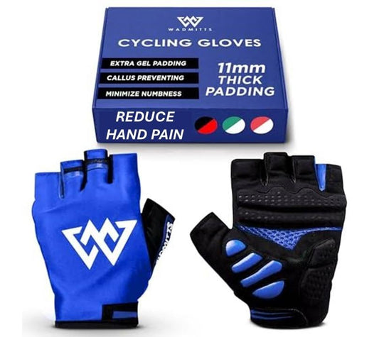 11mm Extra Thick Half Finger Padded Cycling Gloves – Shock-Absorbing, Anti Chatter Bike Gloves for Men and Women Cycling, Lifting, Wheelchair Use - color: Blue, Black, size: Medium