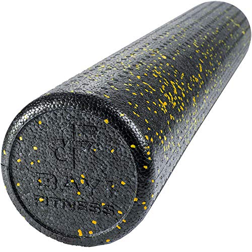 Day 1 Fitness High Density Muscle Foam Rollers - Sports Massage Rollers for Stretching, Physical Therapy, Deep Tissue, Myofascial Release - Ideal for Exercise and Pain Relief - Speckled Yellow, 36” - color: Yellow Speckled, size: 36"