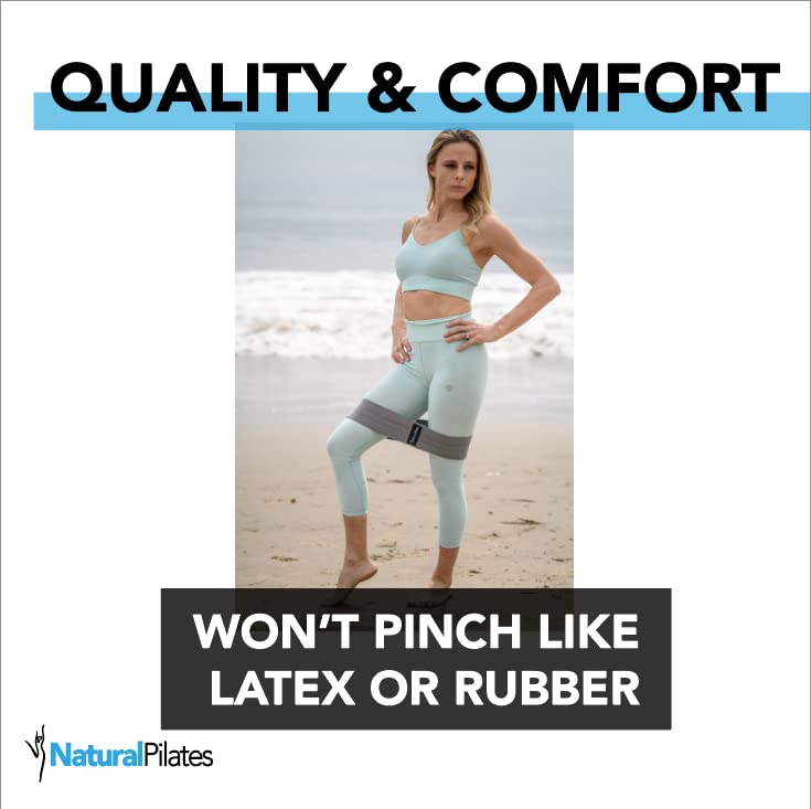 Natural Pilates Resistance Booty Bands 3 Levels of Strength. Fabric Exercise Bands for Legs and Glutes. Non-Slip, No Pinch, Travel-Friendly. Includes Workout Guide