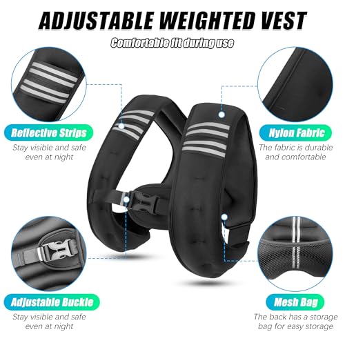 WTREE Weighted Vest Men or Women - Weights with Reflective Stripe, Weighted vest for Workout Equipment for Strength Training Night Running - size: 6 Lb