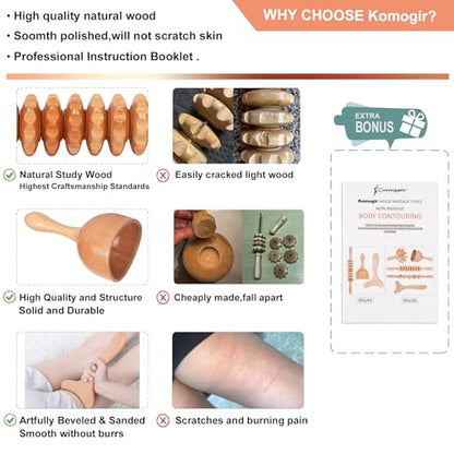 3-in-1 Wood Therapy Massage Tools Lymphatic Drainage Massager Wooden Massager for Maderoterapia,Anti-Cellulite, Body Sculpting & Contouring