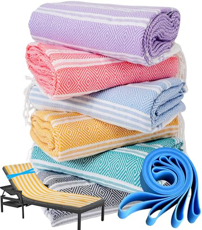 Genovega 6 Packs Oversized Turkish Beach Towel Thin Quick Dry Sand Free Pool Swim Towels Large XL Adult Clearance Blanket Travel Vacation Accessories Essentials Rhombus - color: 6 Multi Rhombus