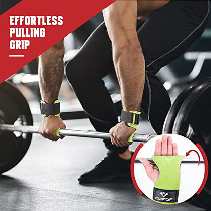 COFOF Weight Lifting Wrist Strap, Double Layer Leather Wrist Strap for Deadlift and Powerlifting, Adjustable Neoprene Padded Gym Workout Lifting Hooks (Pair) - color: Green