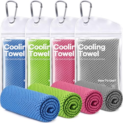 ROXUN Cooling Towels, 4 Pack (40''x12'') Chilly Ice Rags for Neck and Face - color: Gray+blue+pink+green