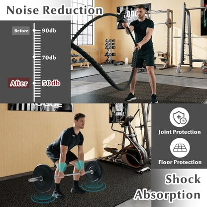 24 Tiles Exercise Mat, 96 Sq.Ft Interlocking Foam Floor Mat with Rubber Top, Non-Slip Waterproof Puzzle Gym Mat for Home Workout Equipment & Garage, 0.79" Thick (Black)