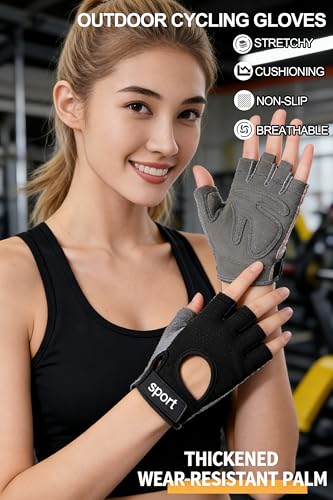 Fingerless Cycling Gloves Men Women Breathable Mesh Anti-Slip Workout Gloves for Fishing Gym Exercise Fitness Rowing - size: Large