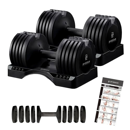 BYZOOM FITNESS Pure Series Adjustable Dumbbell - 12.5/25/27.5/50/55/75lb - ONE UNIT OR PAIR(check QTY before purchase) - 5-in-1/ 10-in-1 / 15-in-1 / 21-in-1 Flexible Hand Weights for Home Apartment Garage Gym, Strength Training & Fitness Workouts, White O