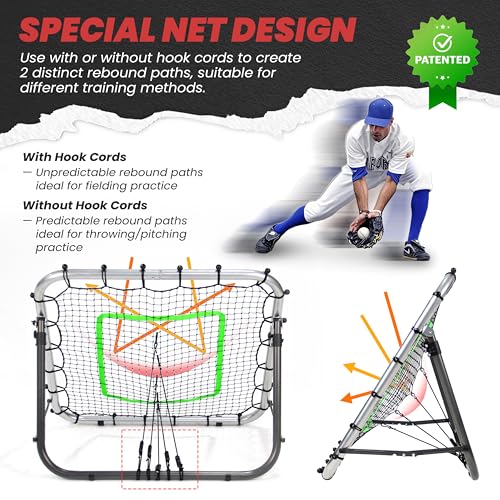 Portable Pro Rebounder Baseball Softball 3' x 3' Foldable Heavy Duty Pitch Back Bounce Trainer Adjustable Dual Rebound Modes (Predictable and Random)