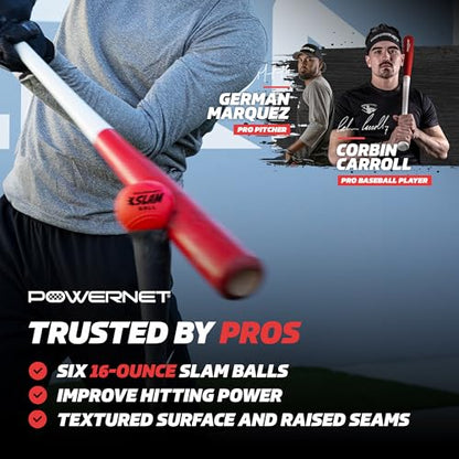 PowerNet Slam Ball 6-Pack, Baseball Size Weighted Ball with Textured Surface and Raised Seams, Training Equipment to Improve Hitting Power, 16 Oz Weighted Baseballs for Batting