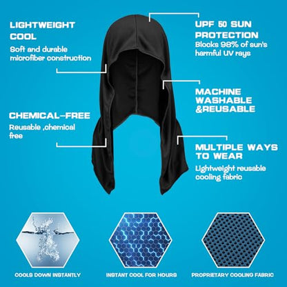 4 Pack Cooling Hoodie Towels Cooling Towels for Neck and Face Head Wrap UPF 50 UV Sun Protection for Sport Workout Camping(Black and Gray,Classic Style)