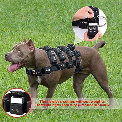 Weighted Tactical Dog Vest, No Pull Harness Symmetric Weight Pockets for Muscle & Weight Loss, Fit Pitbull GSD Husky, Heavy Nylon Service Harness Black - size: Dog's Waist 29.5"-36.5" | VEST ONLY