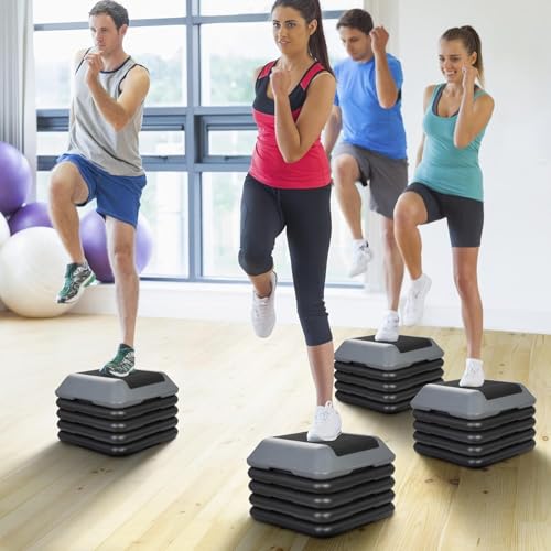 Step Aerobic Platform,16" x 16" Step Adjustable High Step Aerobic Platform with 6"- 8"-10"-12", Home Gym Exercise Fitness Workout Equipment - color: Black