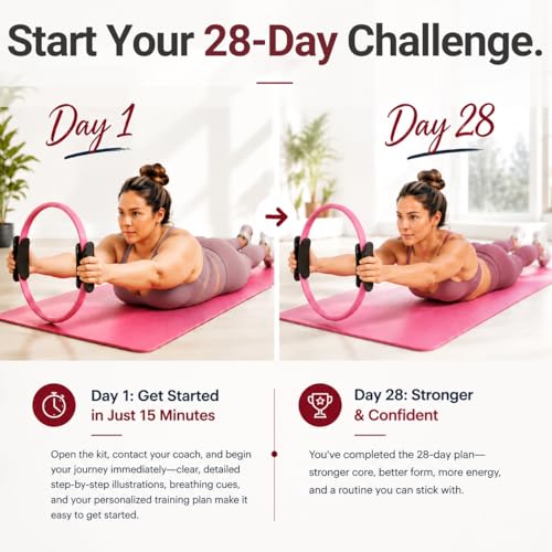 Pilates Kit for Women, Home Workout Equipment Set with Ring, Ball, Resistance Bands, Core Sliders & Ankle/Wrist Weights, Pilates Essentials Kit for Full Body Sculpt, Fat Burn & Beginners