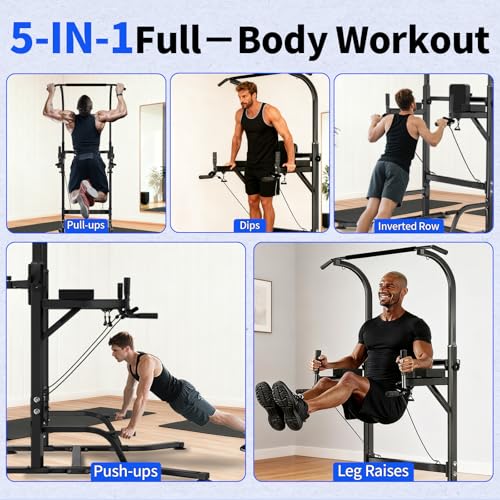 Pull Up Tower Dip Station, Adjustable Free Standing Pull Up Bar, Multi-Function Power Tower for Home Gym Workout and Strength Training