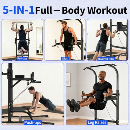 Pull Up Tower Dip Station, Adjustable Free Standing Pull Up Bar, Multi-Function Power Tower for Home Gym Workout and Strength Training