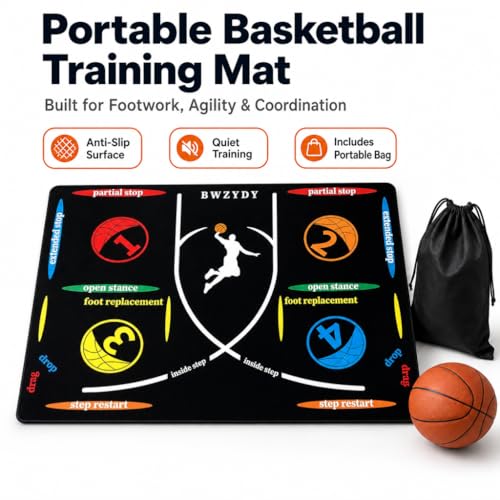 Portable Basketball Training Mat - Agile Stepping Training mat, designed for all ages with anti slip and silent features to improve speed, strength, and coordination | Indoor/Outdoor Practice mat with Portable Bag