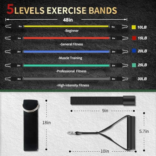 VEICK Resistance Bands Set - Exercise Equipment with Handles, Ankle Straps & Door Anchor for Home Gym, Shoulder Chest Leg Rowing Golf Cable Workout