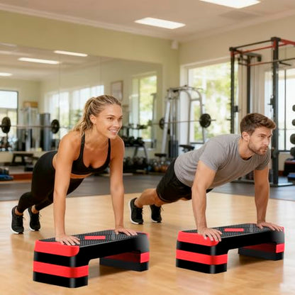 26.5" Height Adjustable Step Aerobic Platform with 4 Risers, Exercise Workout Stepper for Home Training, Gym Fitness, 4''- 6'' - 8'', 400 lbs Capacity
