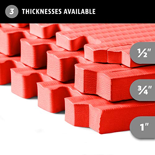 We Sell Mats 3/4 Inch Thick Martial Arts EVA Foam Exercise Mat, Tatami Pattern, Interlocking Floor Tiles for Home Gym, MMA, Anti-Fatigue Mats, 24 in x 24 in - color: Red, style: 24 Square Feet (6 Tiles)