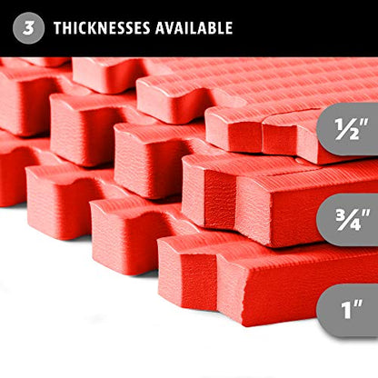 We Sell Mats 3/4 Inch Thick Martial Arts EVA Foam Exercise Mat, Tatami Pattern, Interlocking Floor Tiles for Home Gym, MMA, Anti-Fatigue Mats, 24 in x 24 in - color: Red, style: 24 Square Feet (6 Tiles)