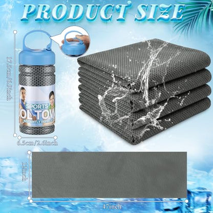 Honoson 10 Pcs Cooling Towels with Bottle, 47 x 12 in, Dark Gray - color: Dark Gray