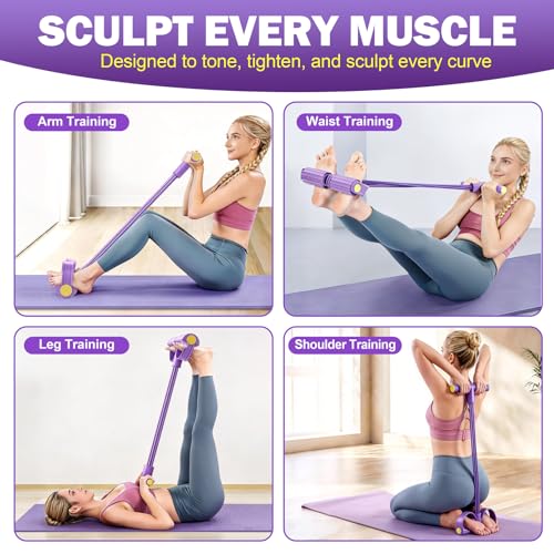Foot Pedal Resistance Bands with Handles, 6-Tube Multifunction Exercise Bands, Durable Home Gym Fitness Equipment for Women & Men - color: Purple