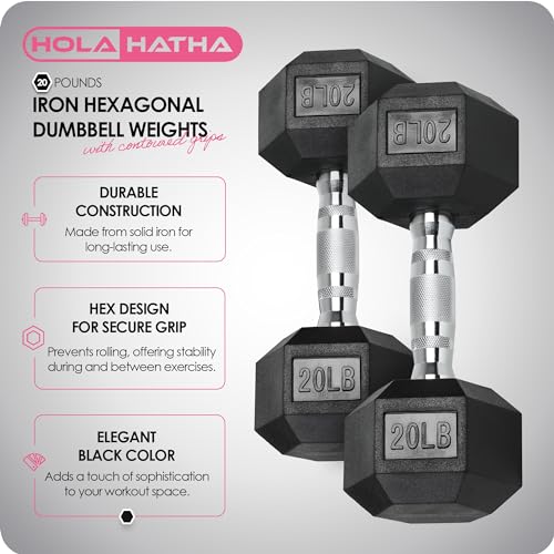 HolaHatha Hexagonal Rubber Dumbbell Weights Set, Home Gym Equipment - style: 20lb Pair