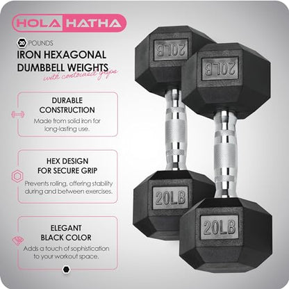 HolaHatha Hexagonal Rubber Dumbbell Weights Set, Home Gym Equipment - style: 20lb Pair