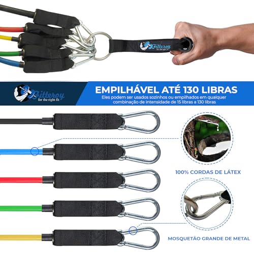Home Gym Workout Bands - Resistance Band Weight Set Includes 5 Stackable Tension Bands, Premium Exercise Handles, Ankle Straps, Door Anchor and Carry Bag for Exercise & Physical Therapy