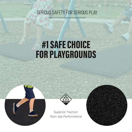 Heavy Duty Commercial Grade Rubber Playground Safety Mat - Playground Protection Mat for Swings and Slides - 54" Long X 32" Wide x 2" Thick (Black)