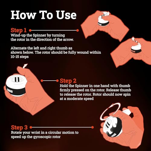 NSD Manual Thumb Wind Start Spinner Gyro Ball – Up to 15,000-18,000 RPM Premium & Durable Hand Strengthener and Wrist Exerciser for Grip Strength Training, Forearm Workout, and Pain Relief - size: Thumb-Wind Start Light Up