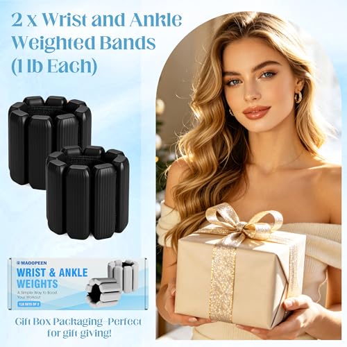 Wrist Weights Set, 2Pack Adjustable Ankle Weights for Women/Men(1 lb Each), Silicone Weighted Bangles for Yoga, Pilates, Running & Walking, Arm & Leg Weights - color: Black