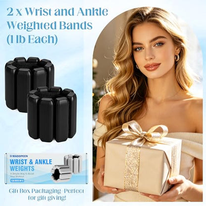 Wrist Weights Set, 2Pack Adjustable Ankle Weights for Women/Men(1 lb Each), Silicone Weighted Bangles for Yoga, Pilates, Running & Walking, Arm & Leg Weights - color: Black