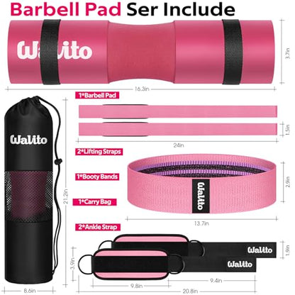 WALITO 8Pcs Barbell Pad Set for Hip Thrust - Squat Pad,Gym Accessories for Women with Bar Bad,Bench Press, with Gym Ankle Straps,Resistance Bands for Working Out,Lifting Strap,Carry Bag