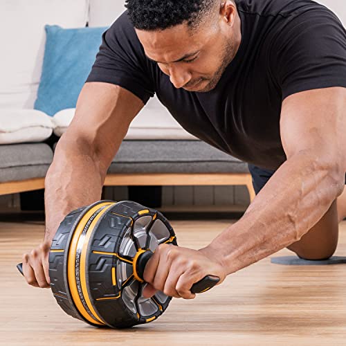 Ab Roll Wheel with Build in Spring Steel Sheet, 3 Levels Resistance Automatic Rebound Abdominal Wheel with Display, Smoothier Resistance, Ultra-wide Wheels, Knee Pad, Longer Service Life