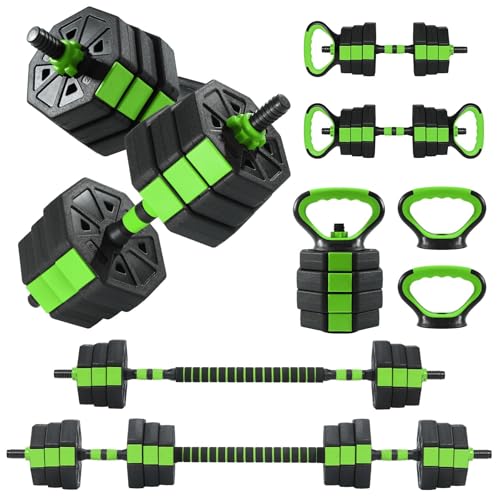 Adjustable Dumbbells, 44/66/88Lbs Free Weight Set with Connector, 4 In1 Weight Dumbbell Set Used As Kettlebells, Barbell, Push Up Stand, Fitness Exercise for Home Gym Suitable Men/Women - color: Black Green, size: 66 Lbs Standard