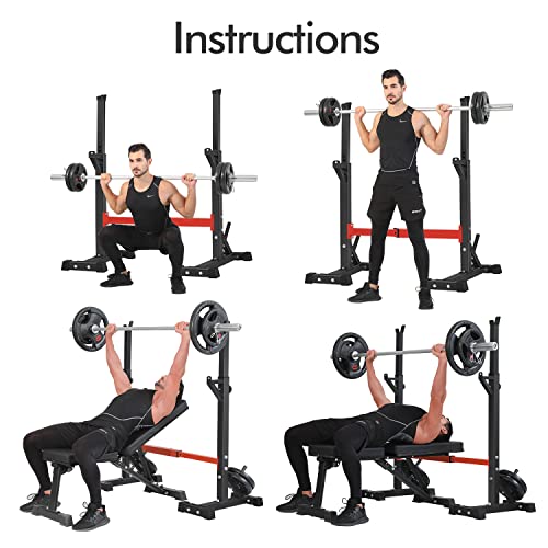 BangTong&Li Squat Rack Stand,Barbell Rack,Bench Press Rack Stand Home Gym Adjustable Weight Rack 550Lbs - color: Red