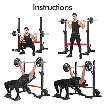 BangTong&Li Squat Rack Stand,Barbell Rack,Bench Press Rack Stand Home Gym Adjustable Weight Rack 550Lbs - color: Red