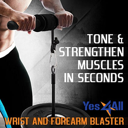 Yes4All Wrist and Forearm Blaster, Build Massive Grip Strength & Muscles with Steel Wrist Roller & Forearm Roller, Heavy Duty Arm Blaster Fits 1" & 2" Weight Plates, Improve Lifting Power - color: A. Basic - Black