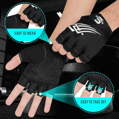 SAWANS Weight Lifting Gym Gloves for Men and Women Workout Training Breathable Lightweight Fitness Gloves Non-Slip Silicone Padded Palm Grip Protection Half Finger Exercise Pull ups